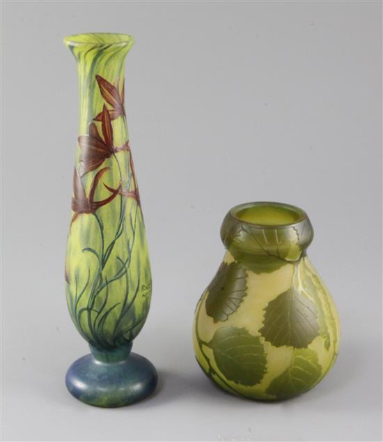 A De Latte cameo glass vase and a Legras cameo glass vase, early 20th century, 24cm and 12.5cm